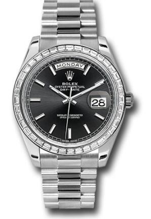 Replica Rolex 950 Platinum Day-Date 40 Watch 228396TBR Bezel Black Index Dial President Bracelet